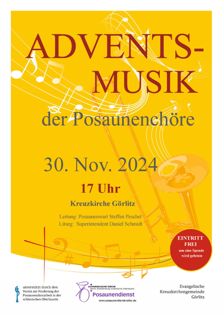 Plakat Adventsmusik der Posaunenchöre am 30. November 2024 um 17 Uhr in der Kreuzkirche Görlitz